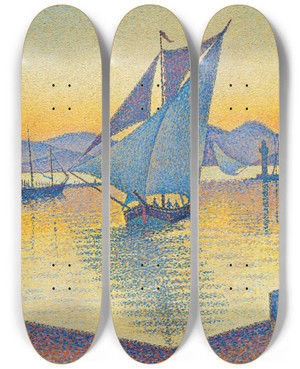 Triptych art skateboard deck of Paul Signac Le Port Au Soleil Couchant Opus 236 Sainttropez by Paul Signac (1863-1935)