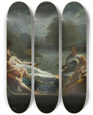 Triptych art skateboard deck of Pierrepaul Prudhon The Dream Of Happiness by Pierre-Paul Prud'hon (1758-1823)
