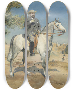 Triptych art skateboard deck of Gustav Bauernfeind A Horseman By A Jerusalem Gate_1 by Gustav Bauernfeind (1848-1904)