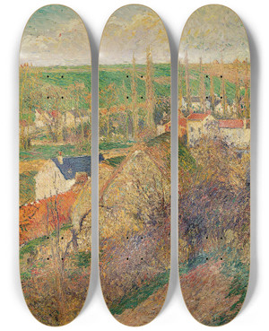 Triptych art skateboard deck of Camille Pissarro Vue Sur Le Village Dosny_1 by Camille Pissarro (1830-1903)