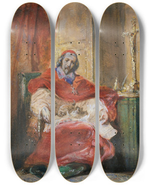 Triptych art skateboard deck of Joseph Nicolas Robertfleury Cardinal Richelieu_2 by Joseph Nicolas Robert-Fleury (1797-1890)