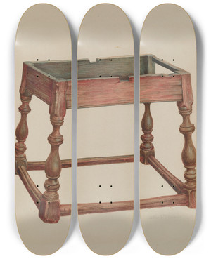 Triptych art skateboard deck of Austin L Davison Tavern Table Top Missing by Austin L Davison