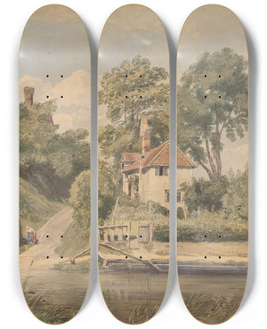 Triptych art skateboard deck of Thomas Churchyard Landscape by Thomas Churchyard (1798-1865)