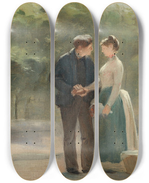 Triptych art skateboard deck of Rousselgo Le Matin by Roussel-Go (1860-1928)
