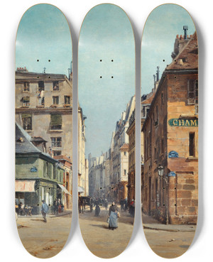 Triptych art skateboard deck of Pauljosephvictor Dargaud La Rue Saintpaul by Paul-Joseph-Victor Dargaud (1873-1921)