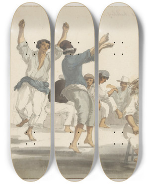Triptych art skateboard deck of Abrahamlouisrodolphe Ducros Dansende Maltezer Matrozen by Abraham-Louis-Rodolphe Ducros (1748-1810)