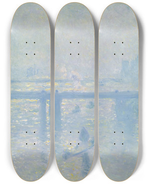 Triptych art skateboard deck of Claude Monet Charing Cross Bridge_3 by Claude Monet (1840-1926)