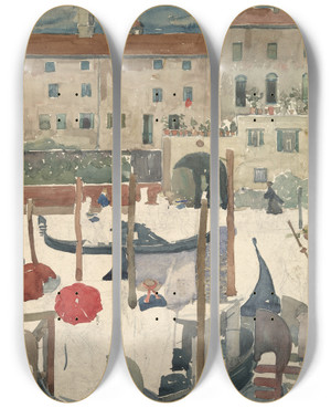 Triptych art skateboard deck of Maurice Prendergast Venetia Marina by Maurice Prendergast (1858-1924)