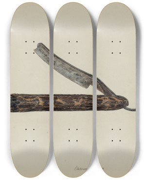 Triptych art skateboard deck of Clarence Secor Razor by Clarence Secor