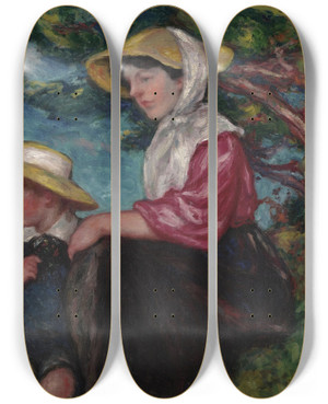 Triptych art skateboard deck of Georges Despagnat Femme Et Jeune Garon Assis Au Bord De La Mer by Georges d'Espagnat (1870-1950)