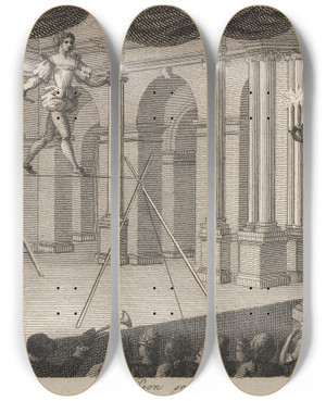 Triptych art skateboard deck of John Wootton Fable Xl The Two Monkeys by John Wootton (1686-1765)