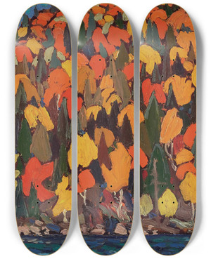 Triptych art skateboard deck of Tom Thomson Autumn Foliage by Tom Thomson (1877-1917)