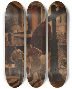 Triptych art skateboard deck of Constantin Meunier Steelworks by Constantin Meunier (1831-1905)