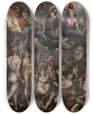 Triptych art skateboard deck of Raphael Coxie Last Judgment by Raphael Coxie