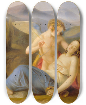 Triptych art skateboard deck of Karl Joseph Aloys Agricola Psyche Wird Durch Amors Pfeil Aus Der Ohnmacht Erweckt by Karl Joseph Aloys Agricola (1779-1852)