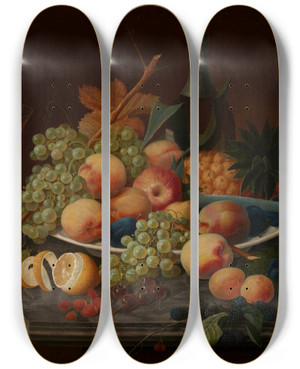 Triptych art skateboard deck of Severin Roesen Still Life With Fruit_2 by Severin Roesen (1816-1872)