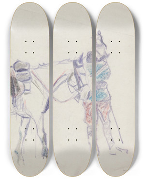 Triptych art skateboard deck of Ivan Ivanec Uan Niemiecki Z Koniem by Ivan Ivanec (1893-1946)