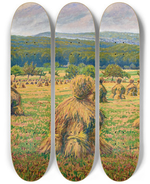 Triptych art skateboard deck of Gustave Cariot Les Meules De Foin by Gustave Cariot (1872-1950)