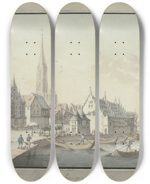 Triptych art skateboard deck of Johann Caspar Zehender Der Straburger Kranen by Johann Caspar Zehender (1742-1805)