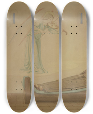 Triptych art skateboard deck of Eduard Von Steinle Der Heilige Franziskus In Seiner Zelle Ein Engel Stillt Des Sterbenden Sehnsucht Nach Musik by Eduard Von Steinle (1810-1886)