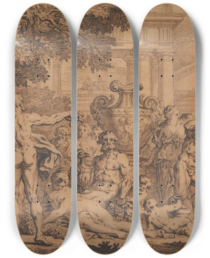 Triptych art skateboard deck of Franois Rottiers Bacchanal by Francois Roettiers (1685-1742)