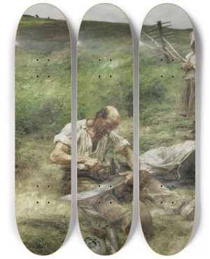 Triptych art skateboard deck of Lon Augustin Lhermitte Haymaking_2 by Lon Augustin Lhermitte (1844-1925)