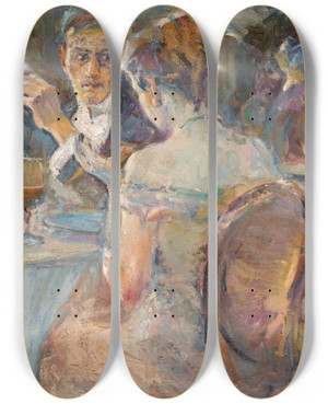 Triptych art skateboard deck of Elie Anatole Pavil Evening In A Parisian Cafe by Elie Anatole Pavil (1873-1948)