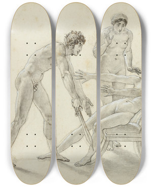 Triptych art skateboard deck of Anne Louis Girodettrioson Hermione Rejecting Orestes by Anne Louis Girodet-Trioson (1767-1824)