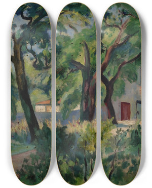 Triptych art skateboard deck of Henri Manguin La Maison Dans La Fort Sainttropez by Henri Manguin (1874-1949)