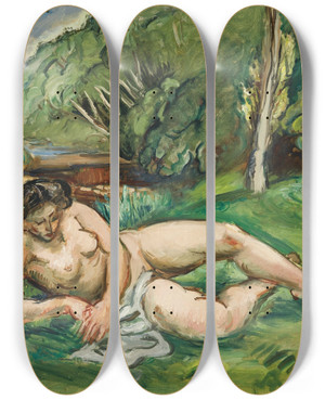 Triptych art skateboard deck of Emile Othon Friesz Nu Allong Dans Un Paysage by Emile Othon Friesz (1879-1949)