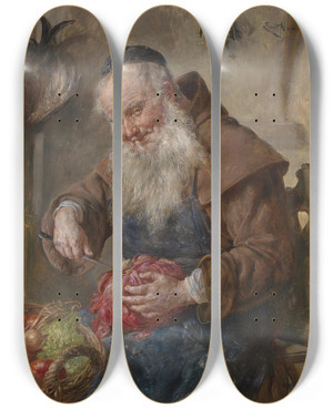 Triptych art skateboard deck of Ernst Nowak Mnch In Der Kche by Ernst Nowak (1853-1919)