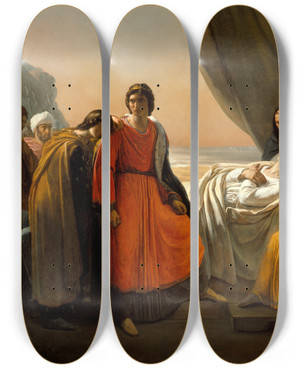Triptych art skateboard deck of Ary Scheffer The Death Of Saint Louis by Ary Scheffer (1795-1858)