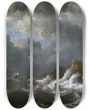 Triptych art skateboard deck of Jacob Van Ruisdael View From The Coast Of Norway by Jacob Van Ruisdael (1628-1682)
