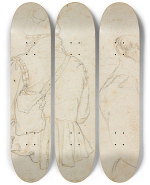 Triptych art skateboard deck of Roelant Savery Two Bohemian Peasants In Halflength by Roelant Savery (1576-1639)