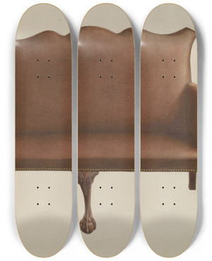 Triptych art skateboard deck of Rolland Livingstone Settee by Rolland Livingstone