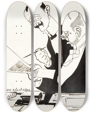 Triptych art skateboard deck of Albert Engstrm Springer The Notary by Albert Engstrom (1869-1940)