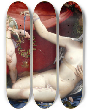 Triptych art skateboard deck of Lorenzo Lotto Venus And Cupid by Lorenzo Lotto (1480-1556)