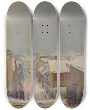Triptych art skateboard deck of Andrus Johani Talvemaastik Tartus Liiva Tnav Talvel by Andrus Johani (1906-1941)