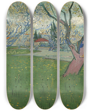 Triptych art skateboard deck of Vincent Van Gogh Orchards In Blossom View Of Arles by Vincent van Gogh (1853-1890)