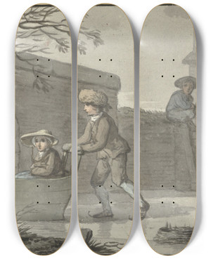 Triptych art skateboard deck of Anthony Andriessen Duwslede by Anthony Andriessen (1746-1813)