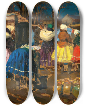 Triptych art skateboard deck of Tivadar Josef Mousson On The Market by Tivadar Josef Mousson (1887-1946)
