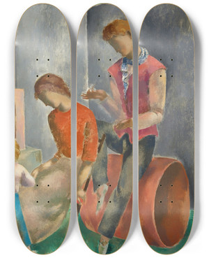 Triptych art skateboard deck of Eugeniusz Zak Les Marionnettes by Eugeniusz Zak (1884-1926)