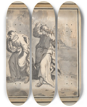 Triptych art skateboard deck of Godfried Maes St Peter And St John Finding Christs Tombempty by Godfried Maes (1649-1700)