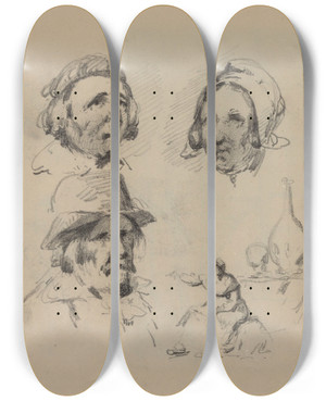 Triptych art skateboard deck of James Ensor Heads Still Life by James Ensor (1860-1949)
