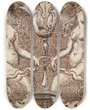 Triptych art skateboard deck of George Augustus Sala Two Mermaids by George Augustus Sala (1828-1895)