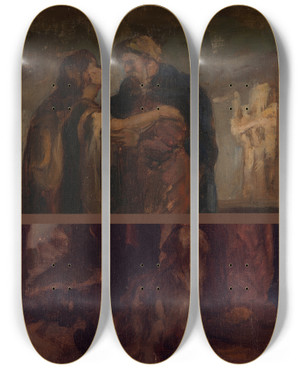 Triptych art skateboard deck of James Ensor Return Of The Prodigal Son by James Ensor (1860-1949)