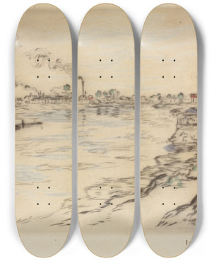 Triptych art skateboard deck of Jean Franois Raffalli La Seine Asnires by Jean Francois Raffaelli (1850-1924)