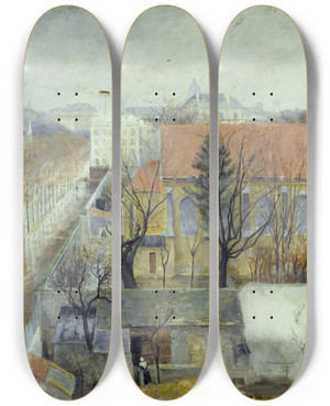 Triptych art skateboard deck of Edouard Zawiski La Maison De Refuge Du Bon Pasteur Vue De La Place Denfertrochereau by Edouard Zawiski (19-)