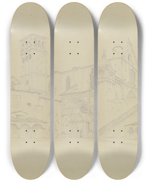 Triptych art skateboard deck of Friedrich Wilhelm Ludwig S Francesco In Assisi by Friedrich Wilhelm Ludwig (1828)