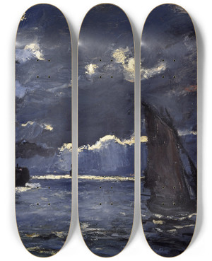 Triptych art skateboard deck of Claude Monet A Seascape Shipping By Moonlight by Claude Monet (1840-1926)